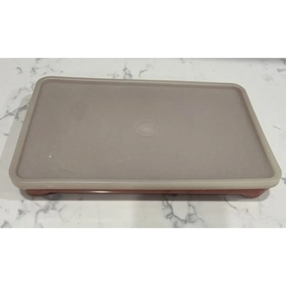 Vintage Tupperware 1292-4 Paprika Red Marinade Deli Bacon Hot Dog Keeper Storage